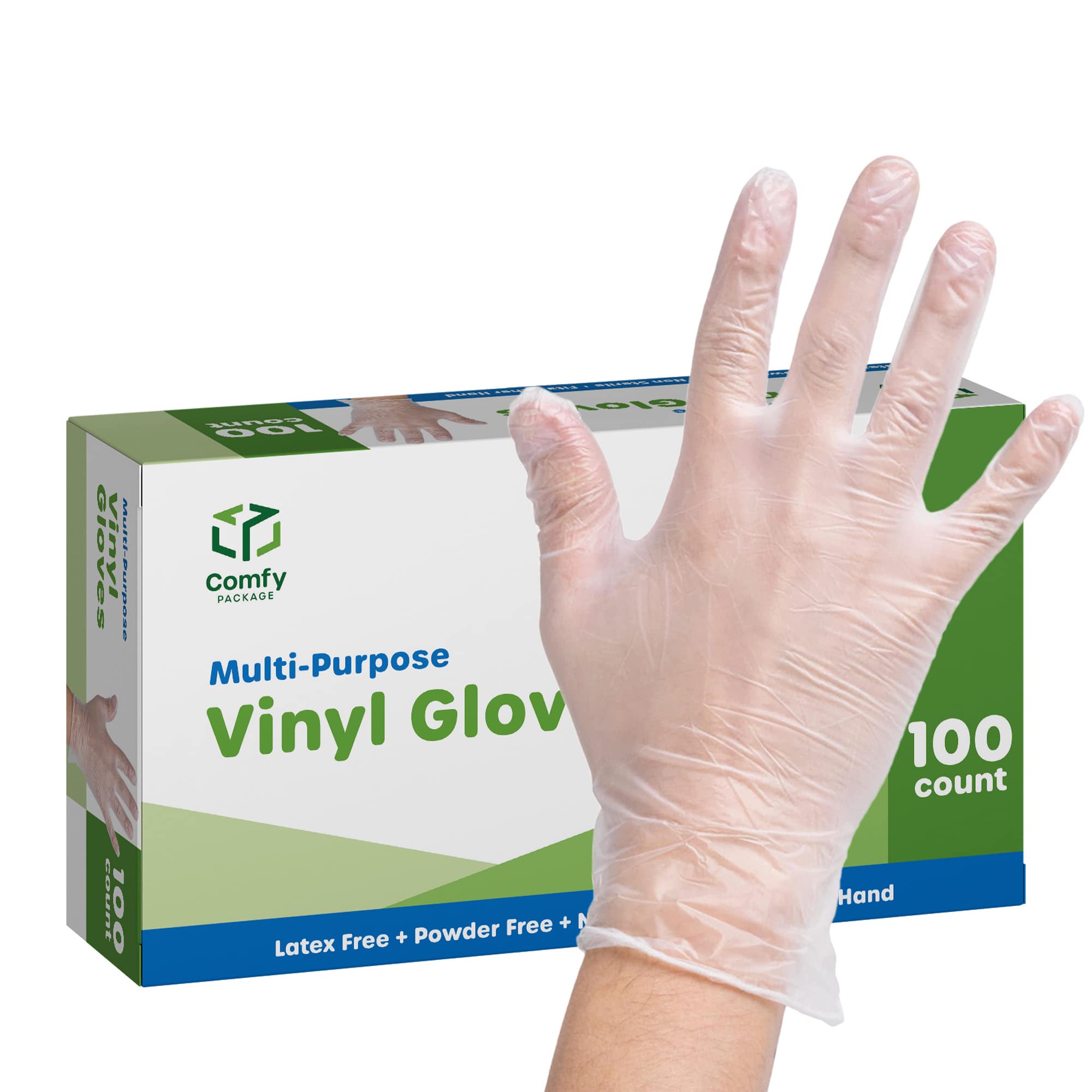 [100 Pack] Clear Powder Free Vinyl Disposable Plastic Gloves