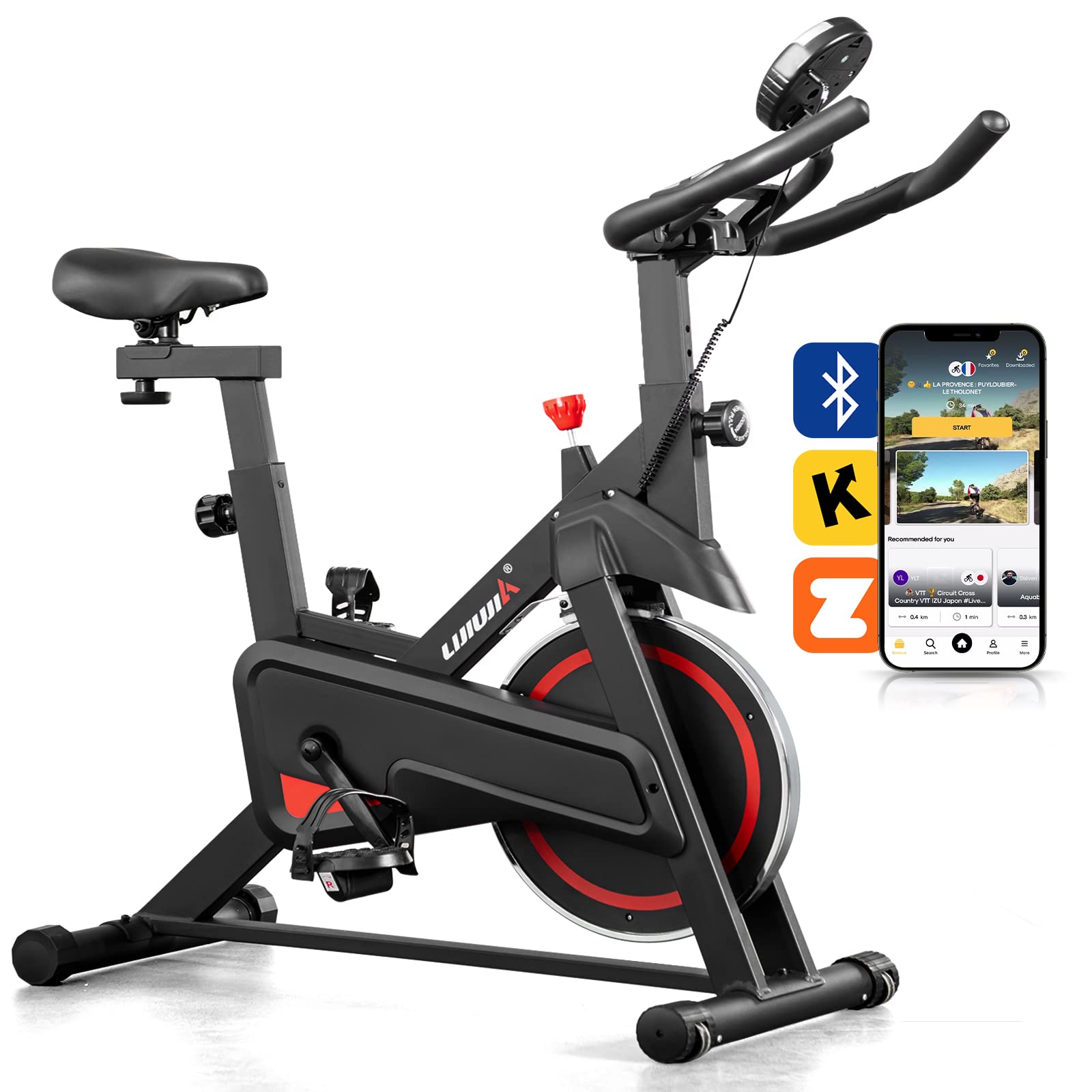 LIJIUJIA Exercise Bike, Stationary Indoor Cycling Bike for Home, Smart Bluetooth Spin bike LCD Monitor & Ipad Holder for Cardio Workout Cycle Bike Fitness Machine with Knee Pads