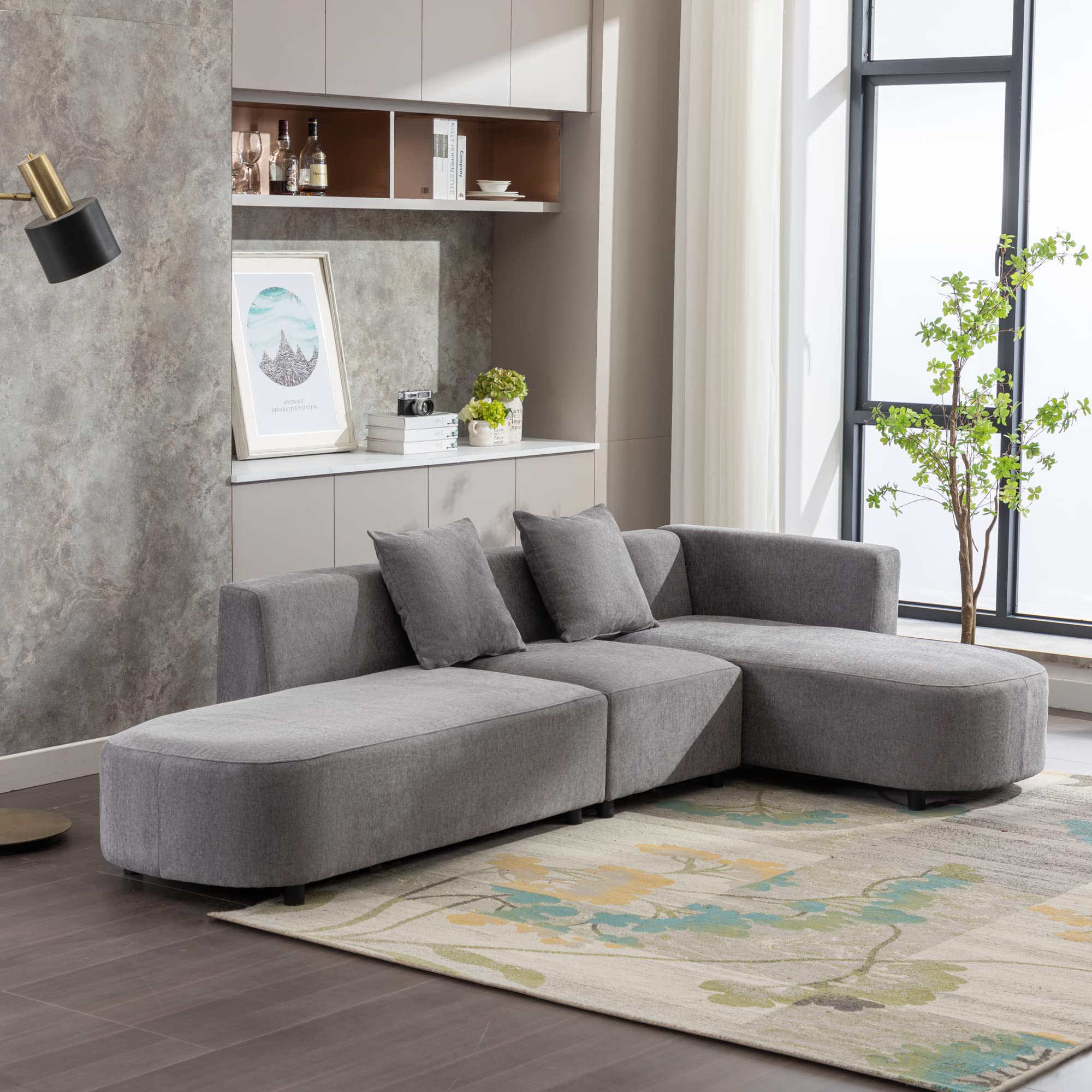 Merax Luxury Modern Living Room Sofa Sectional Upholstery Couch with Chaise 3-Piece Set, L Shape Love Seats, Gray