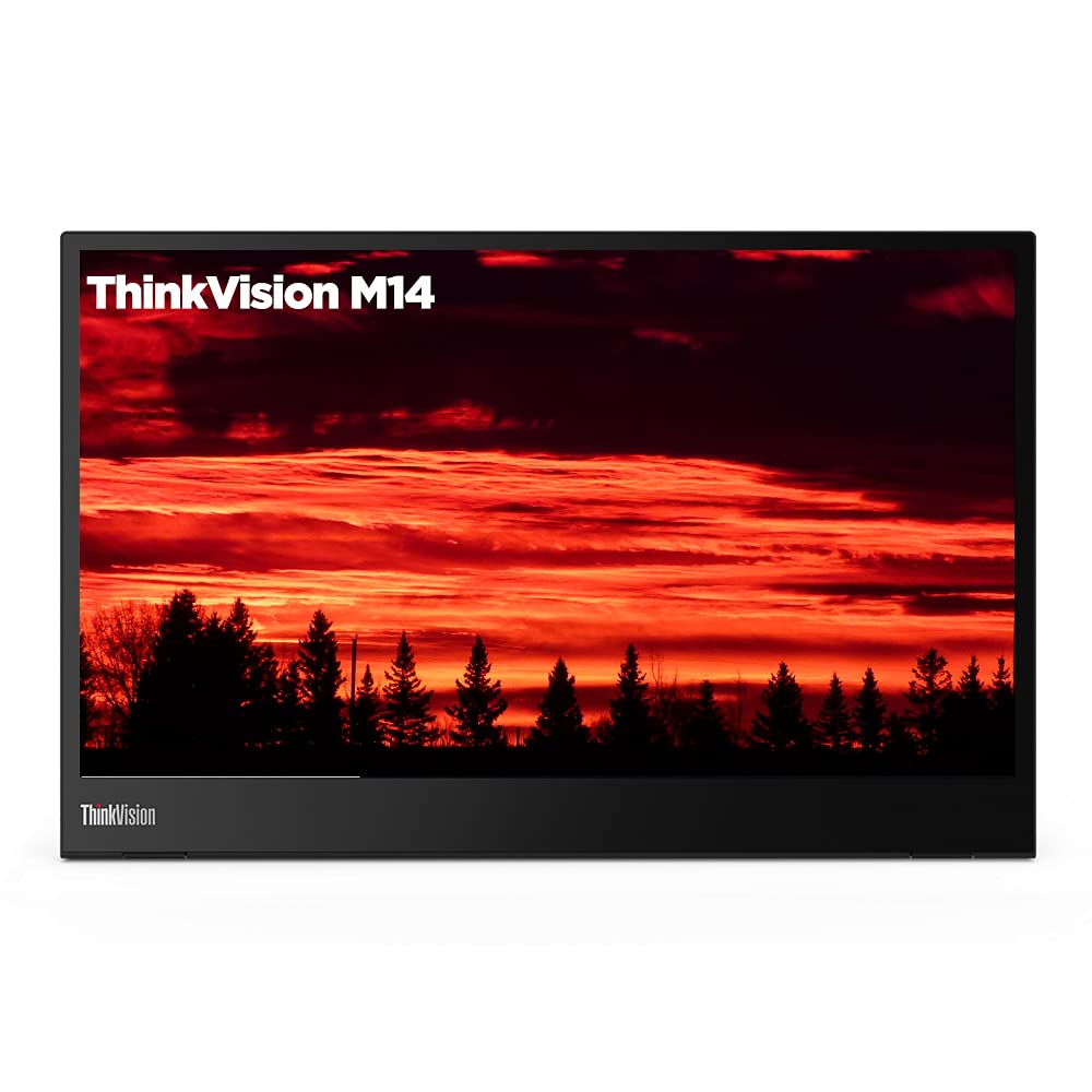 Lenovo ThinkVision M14 14" Full HD 1920x1080 IPS Monitor - 300 Nit 6ms 2xUSB Type-C Ports Widescreen Backlit LED LCD Mobile Portable Display Raven Black