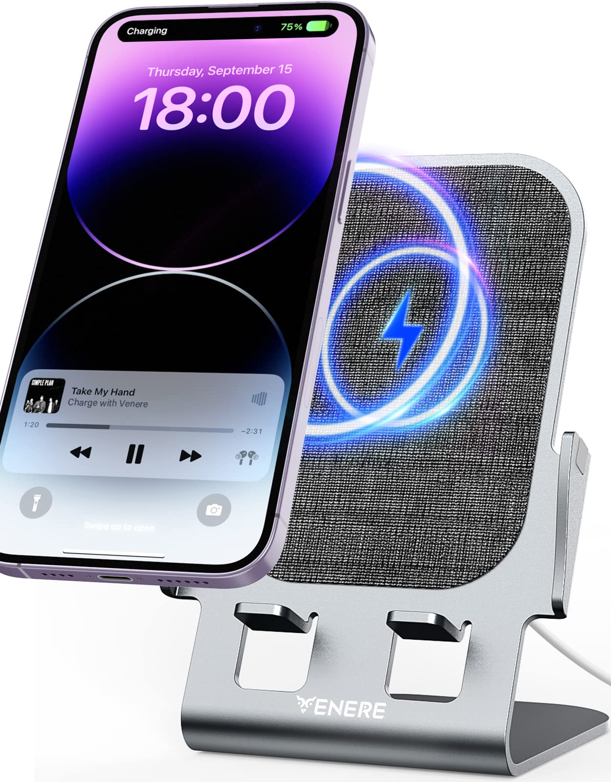 Wireless Charger, 15W Fast Wireless Charging, Ultra-Thin Aluminum Alloy Cell Phone Stand, Compatible with iPhone 14/13/12/11/X/8 Series, Samsung, Motorola, Huawei, OnePlus, Pixel, Qi Certified Device