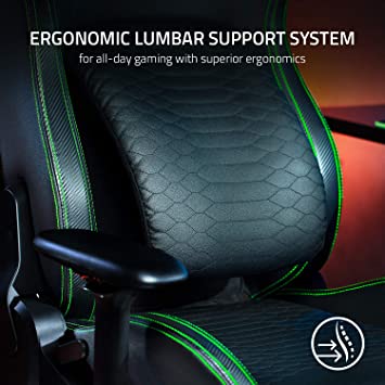          Razer Iskur XL Gaming Chair: Ergonomic Lumbar Support System - Multi-Layered Synthetic Leather Foam Cushions - Engineered to Carry - Memory Foam Head Cushion - Black/Green        
