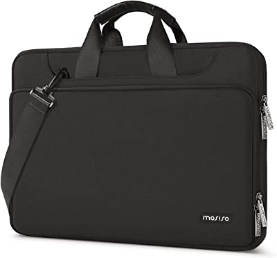 MOSISO 360 Protective Laptop Shoulder Bag Compatible with MacBook Pro 16 inch 2023-2019 M2 A2780 M1 A2485 Pro/Max A2141/Pro 15 A1398,15-15.6 inch Notebook,Matching Color Sleeve with Belt, Black
