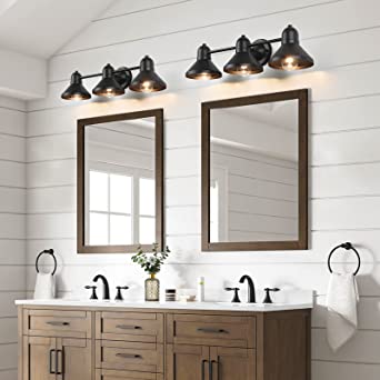          Bathroom Light Fixtures, 3-Light Vanity Light Over Mirror, Matte Black Metal Bathroom Light, Modern Farmhouse Rustic Industrial Indoor Wall Mount Lighting Sconce for Living Room Cabinet Hallw