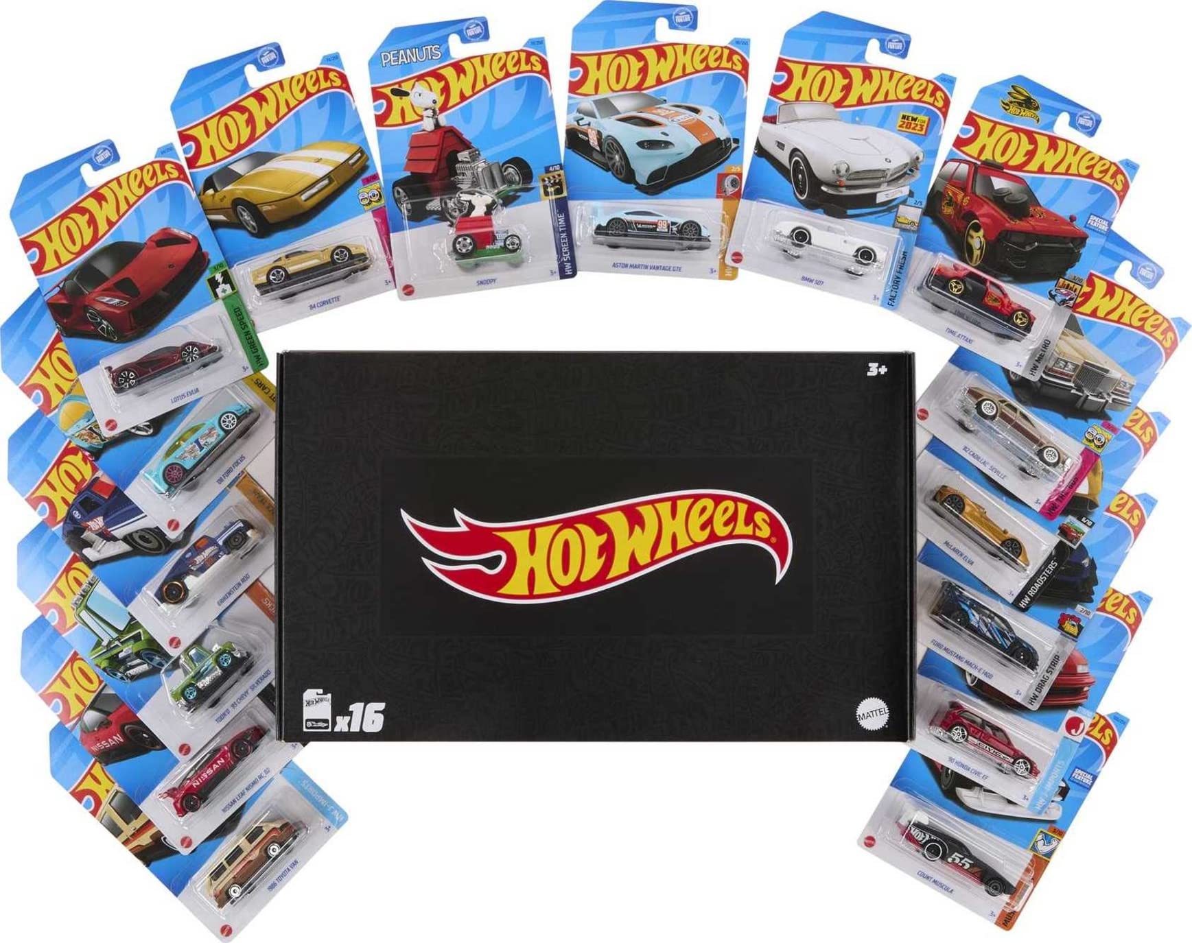 Hot Wheels Black Box 1:64 Scale Toy Car Set Mix D, Chance for Treasure Hunt or Super Treasure Hunt Car, 16 First-Appearance Die-Cast Vehicles, Styles May Vary [Amazon Exclusive]