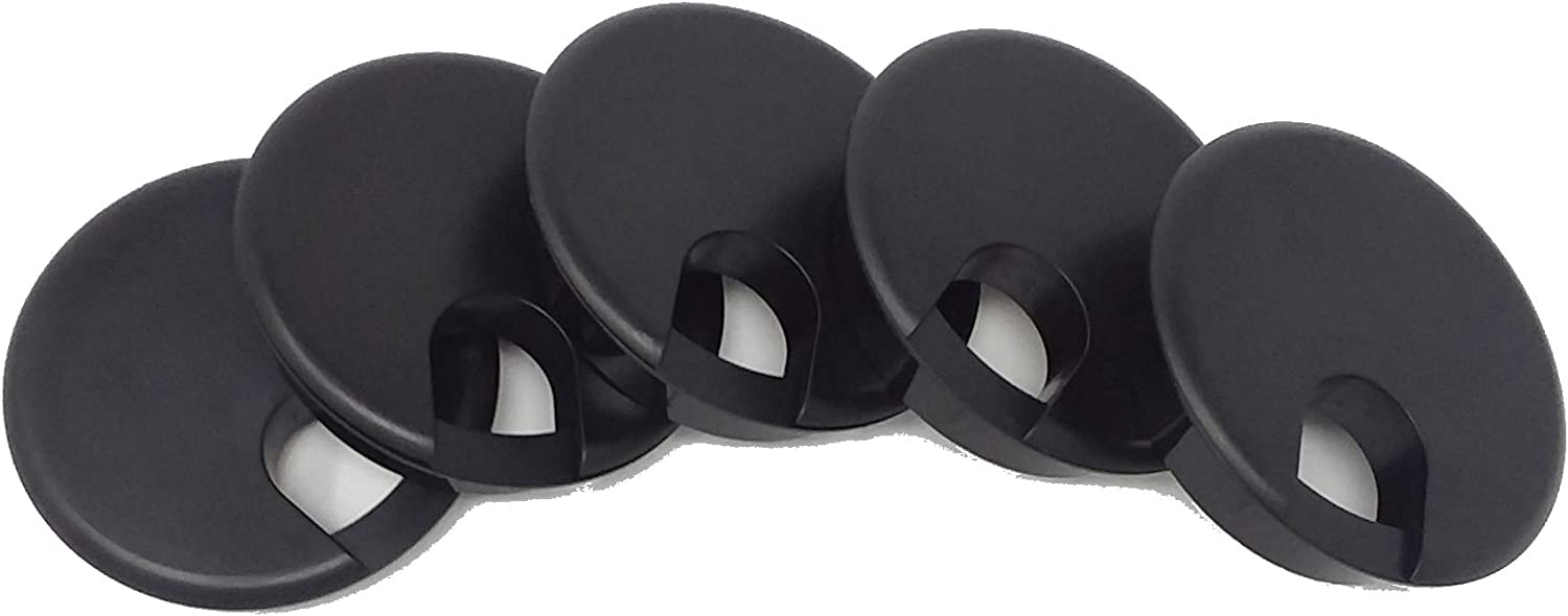         OHPROS Desk Grommet w/Cover for 2.5 Inch Hole. Black Plastic 5 Pack for Cable Management       