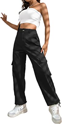 Cargo Pants for Women High Waisted Travel Tactical Streetwear Casual Pants with 6 Pockets Drawstring Ankle Cuffs