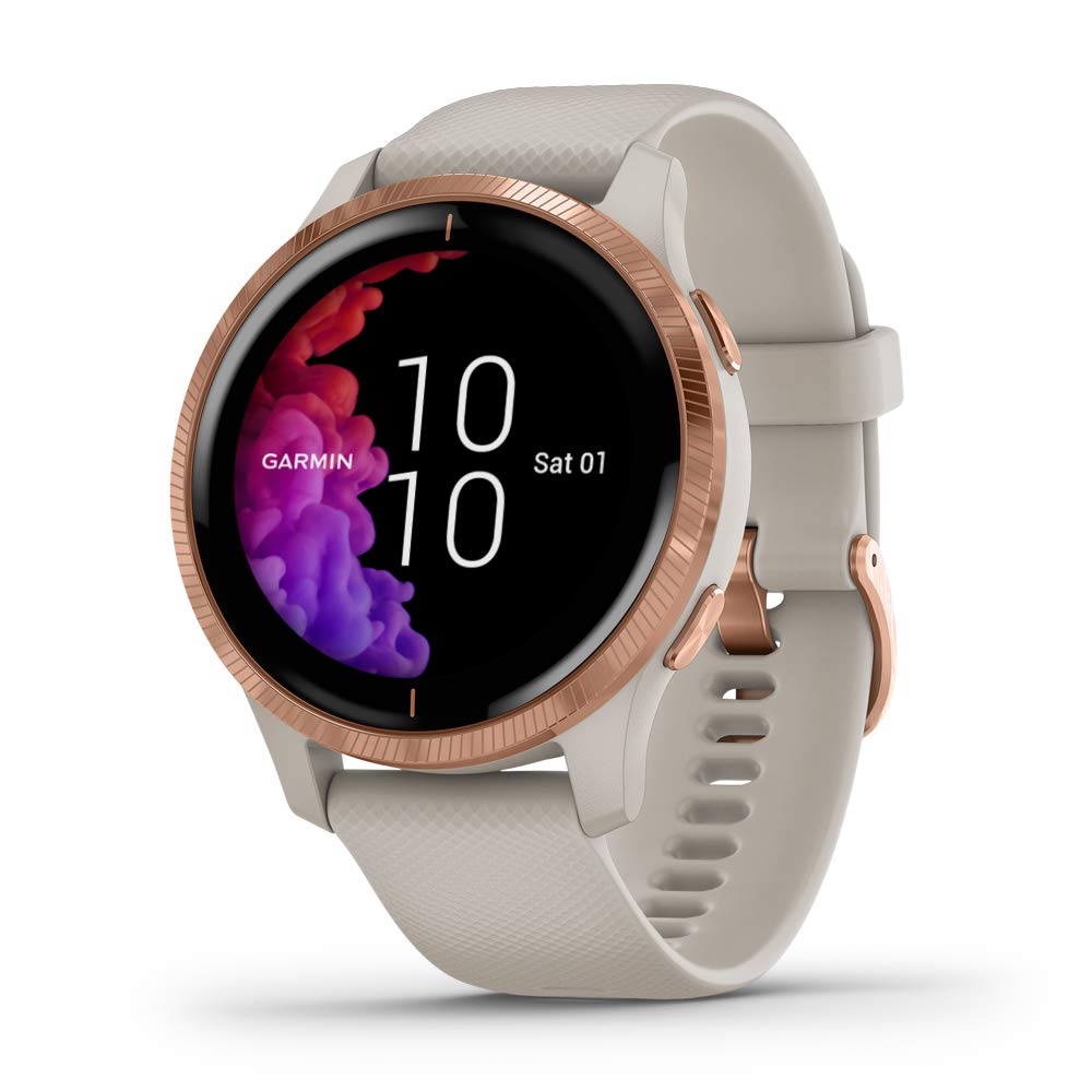 Garmin Venu, GPS Smartwatch with Bright Touchscreen Display, Features Music, Body Energy Monitoring, Animated Workouts, Pulse Ox Sensor and More, Rose Gold with Tan Band