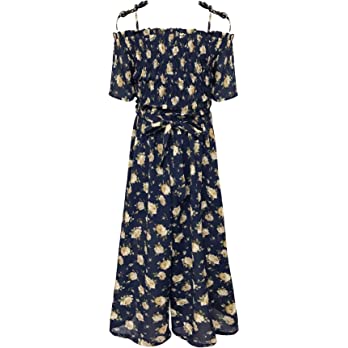          Smukke, Big Girls Floral Printed Smocking and Ruffle Detailed Jumpsuits with Pockets (Many Options), 7-16        