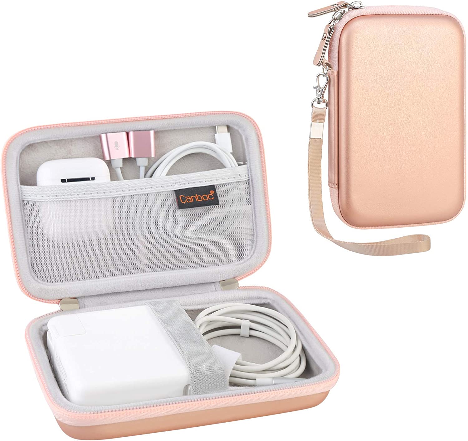         Canboc Carrying Case for MacBook Air Pro Charger MagSafe/MagSafe 2 Power Adapter, iPhone 14/14 Pro MagSafe Charger, USB C Hub, Type C Hub, USB Multiport Adapter, Hard EVA Bag, Rose Gold       