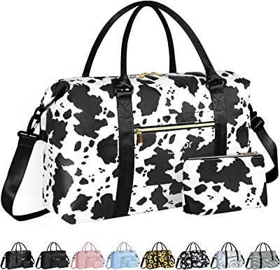 Large Duffle Bag for Travel Waterproof 21 Inch, Vankor Gym Duffel Bag for Women Men Durable Carry on Weekender Overnight Sports Luggage Weekend Beach Yoga Workout Hospital Mommy Diaper Bag Cow Print
