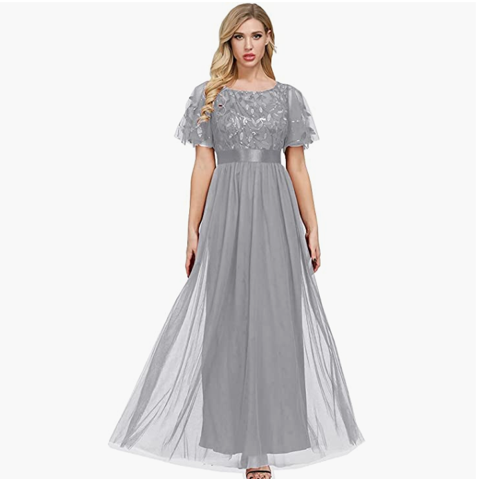 Beauty-Emily Women's A-Line High Waist Embroidered Evening Gown