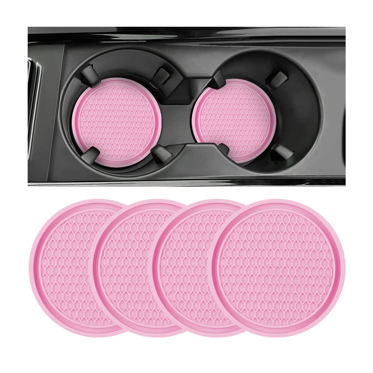 Car Cup Holder Coaster, 4 Pack Non-Slip Insert Coasters, Universal Durable Auto Cup Mat, 2.75 Inch Flexible Silicone Pad for Car Interior, Vehicle Accessories for Men and Women