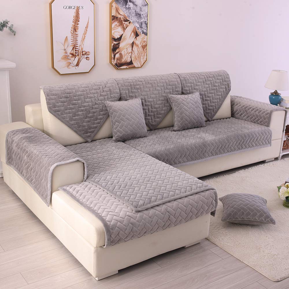 TEWENE Couch Cover, Sofa Cover Couch Covers Sectional Couch Covers Anti-Slip Sofa Slipcover for Dogs Cats Pet Love Seat Light Grey 36''x47'' (Only 1 Piece/Not All Set)