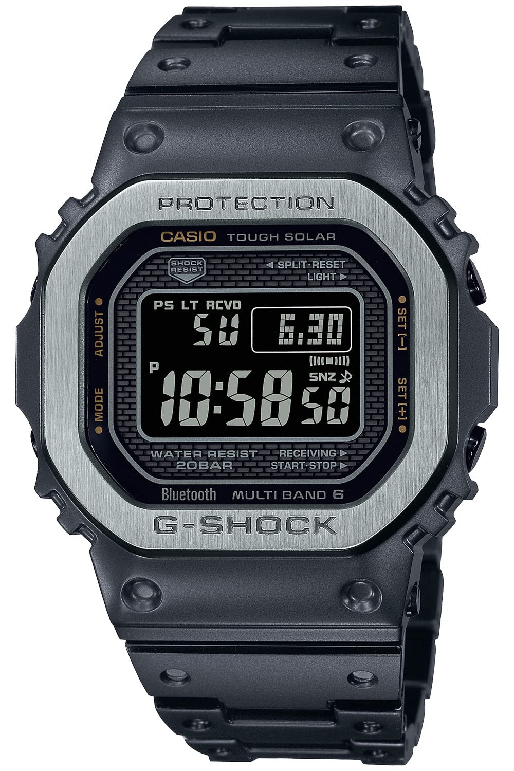 Casio GMW-B5000 Series G-Shock Wristwatch, Bluetooth-Equipped Solar Radio Control, Multi-Finished Black (Stainless Steel)