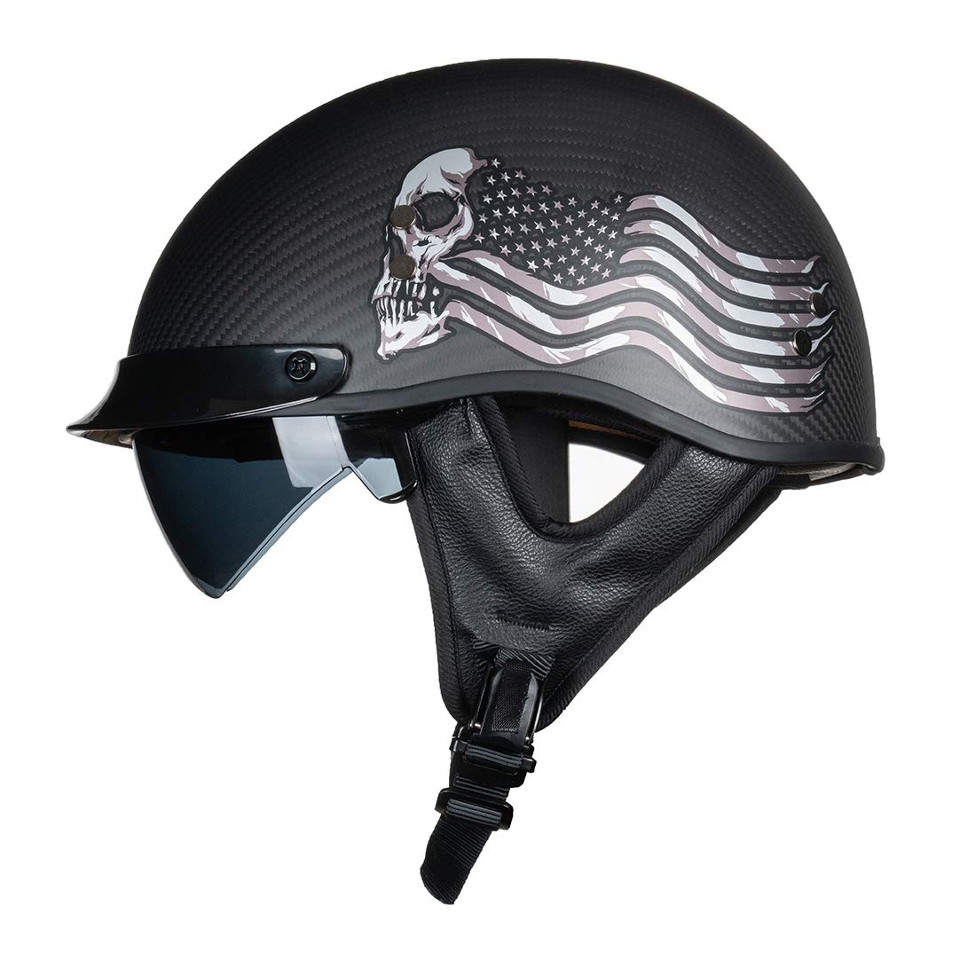 VCOROS Carbon Fiber Open Face Sun Shield Crusie Motorcycle Helmet