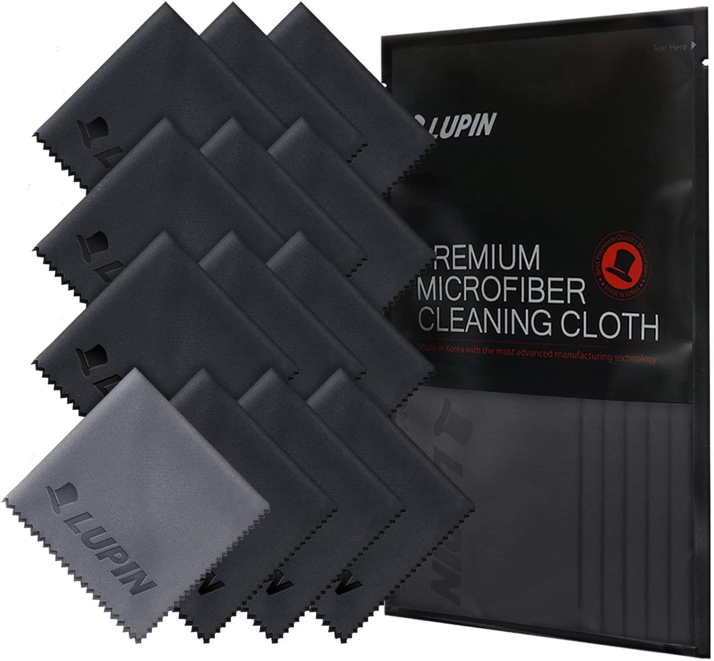         Lupin Microfiber Cleaning Cloths, 13 Pack Premium Ultra Lint Polishing Cloth for Cell Phone, Tablets, Laptops, iPad, Glasses, Auto Detail, TV Screens &amp; Other Surfaces with Carrying Case - 