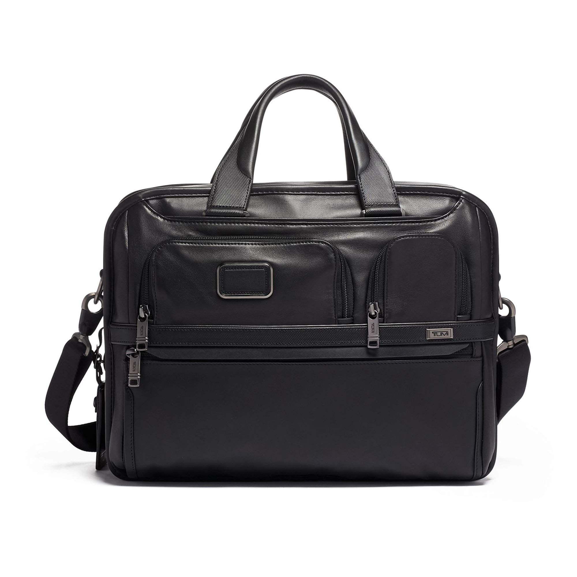 Alpha 3 Expandable Organizer Leather Laptop Briefcase - 15-Inch Computer Bag for Men and Women - Black