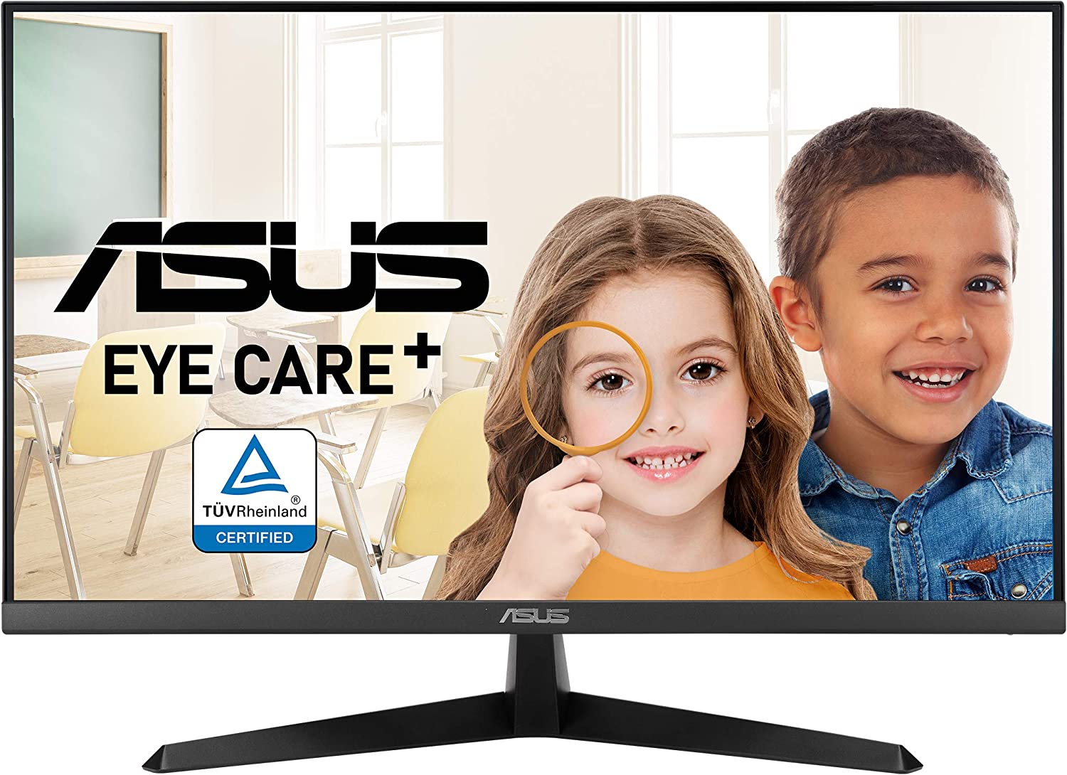         ASUS VY279HE 27” Eye Care Monitor, 1080P Full HD, 75Hz, IPS, 1ms, Adaptive-Sync, Eye Care Plus, Color Augmentation, HDMI VGA, Frameless, VESA Wall Mountable       