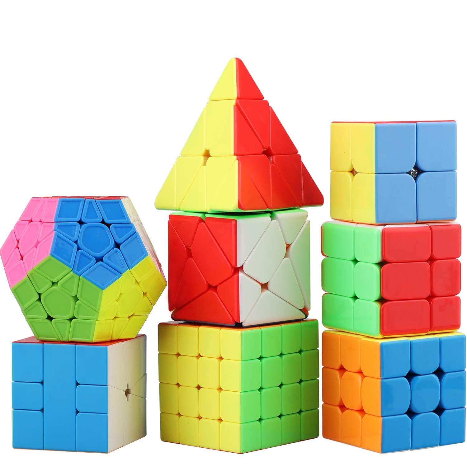 STEAM Life Speed Cube Set 8 Pack Magic Cube | Includes Speed Cubes 3x3, 2x2 Speed Cube, 4x4 Speed Cube, Pyramid Cube, Megaminx Cube Puzzle Cube Bundle Collection Cube Toys Gift for Kids & Adults