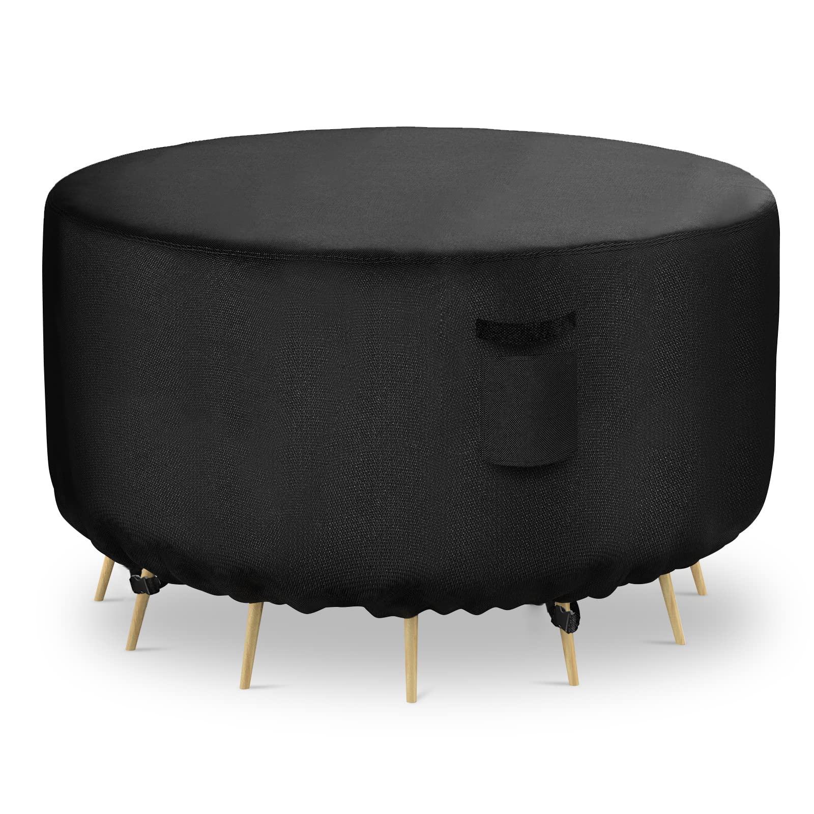 VGYUE Round Patio Furniture Covers Waterproof UV Resistant Anti-Fading Outdoor Furniture Table Chair Cover, Heavy Duty 600D Fire Pit Cover, 62" DIAx28 H, Black