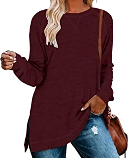 Womens Long Sleeve T Shirts Casual Blouses Fashion Tunic Side Split Tops for Leggings
