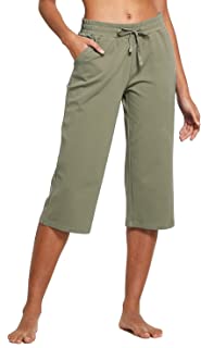 Women's Capris Casual Summer Cotton Yoga Wide Leg Lounge Athletic Jersey Walking Loose Workout Capri Pants Pocketed