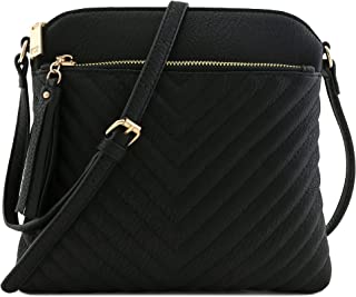 Chevron Quilted Medium Crossbody Bag with Tassel Accent