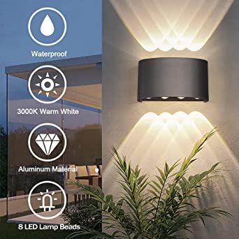          YOUNG&TAYLOR LED Modern Wall Sconce Lighting,8W Aluminum Waterproof Indoor Outdoor Wall Lamp,Up Down Wall Mount Light Fixture for Hallway Bedroom Entryway Corridor,3000K Warm White（Dark Grey）