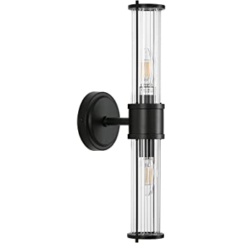          Linour Bathroom Sconce Wall Lighting - Black Bathroom Vanity Light Fixture Vertical and Horizontal Wall Mount 2-Light Modern Indoor Wall Light for Hallway Living Room(E12 Bulbs Excluded)     