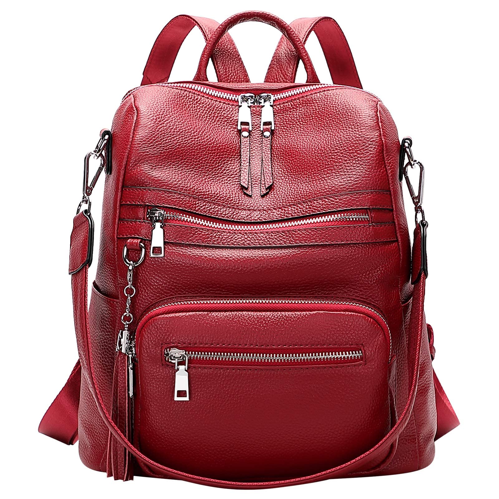 Genuine Leather Backpack Purse for Women Large Shoulder Bag With Laptop Compartment Multiple Pockets(S106 Red)