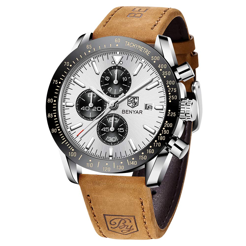 BENYAR - Stylish Wrist Watch for Men, Genuine Silicone Strap Watches, Perfect Quartz Movement, Waterproof and Scratch Resistant, Analog Chronograph Quartz Business Watches
