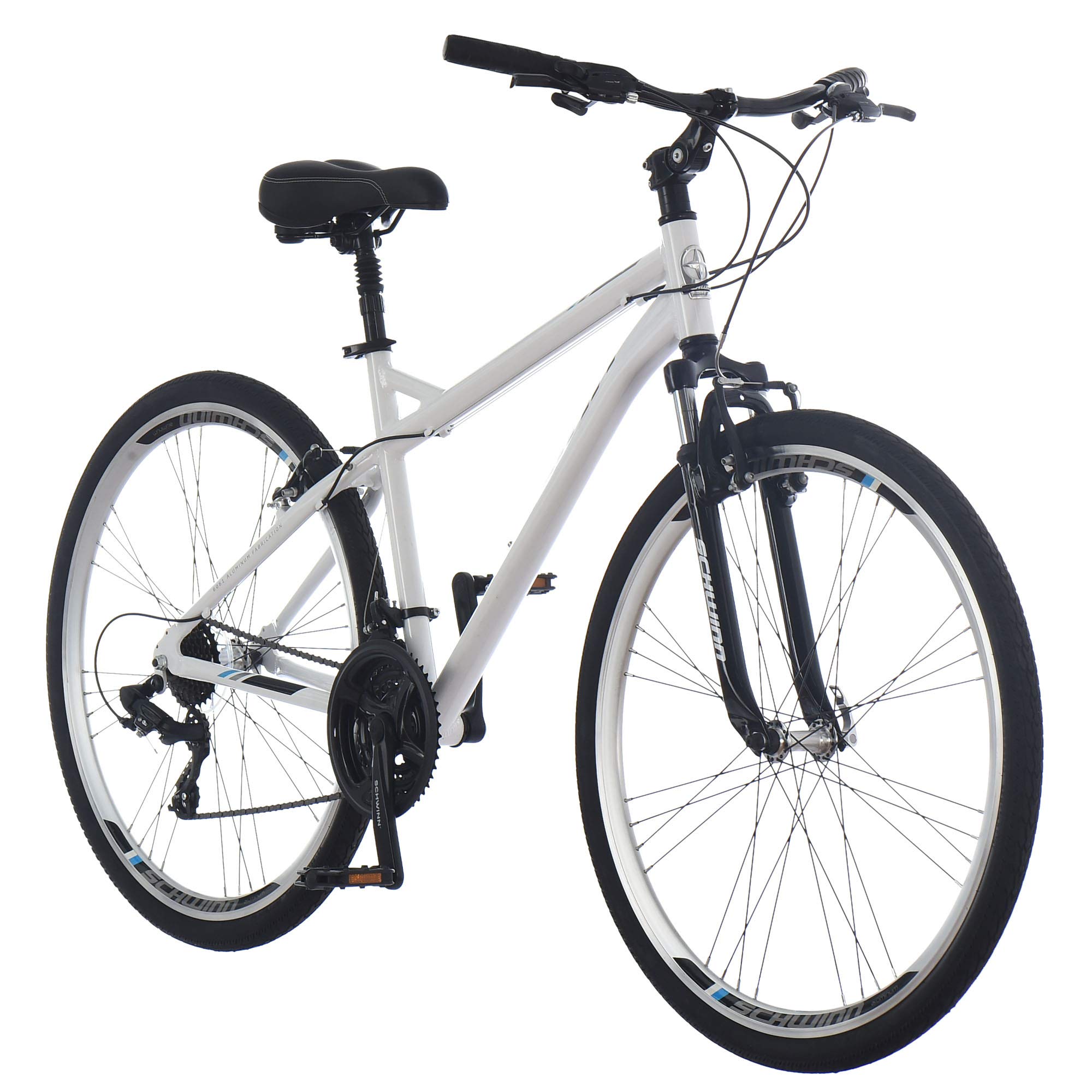 Schwinn Network Men and Womens Hybrid Bike, 700c Wheels, 15-18-Inch Adult Frame, Front Suspension Alloy Linear Brakes