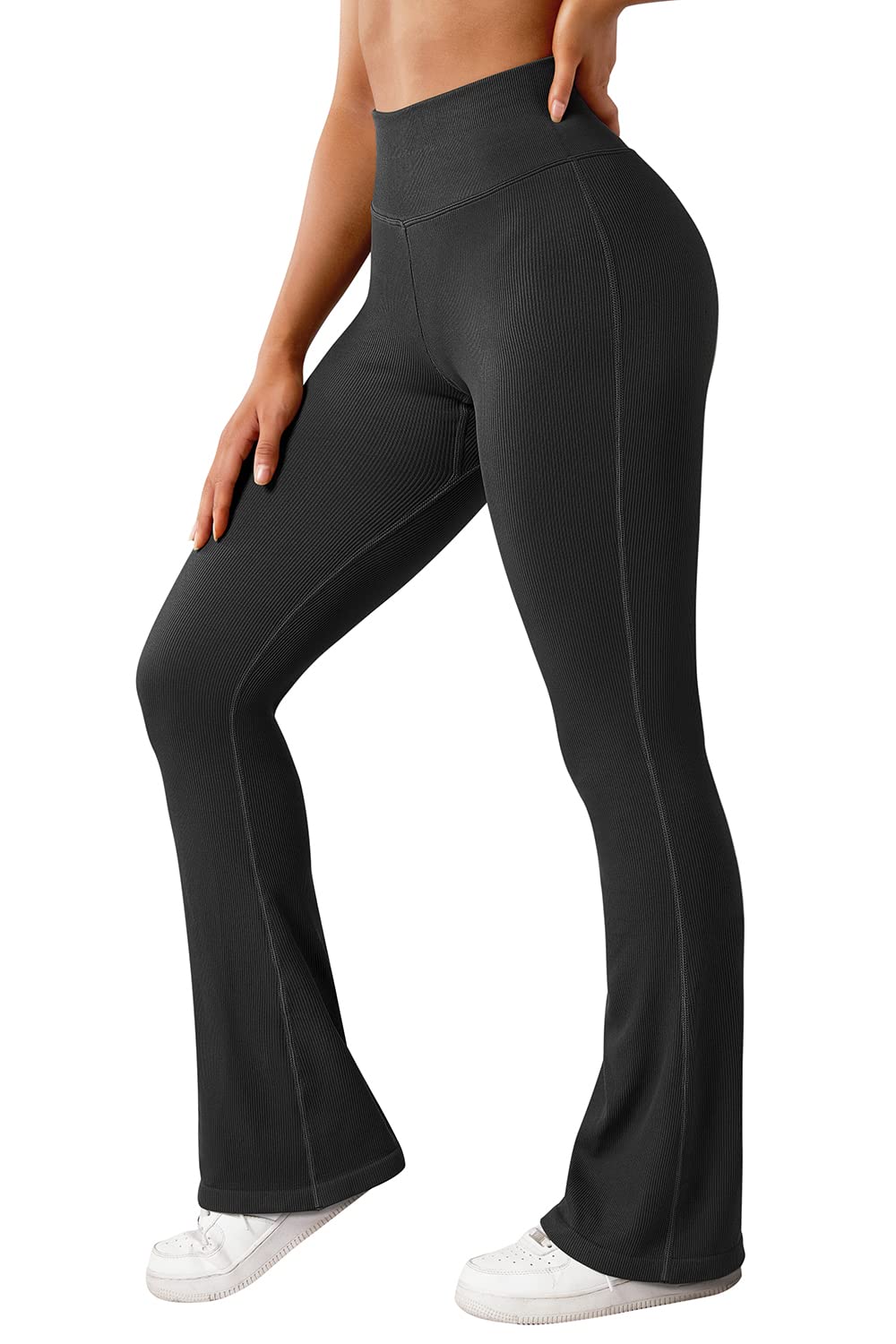 Women Ribbed Bootcut Yoga Pants High Waisted Flare Bootleg Workout Leggings