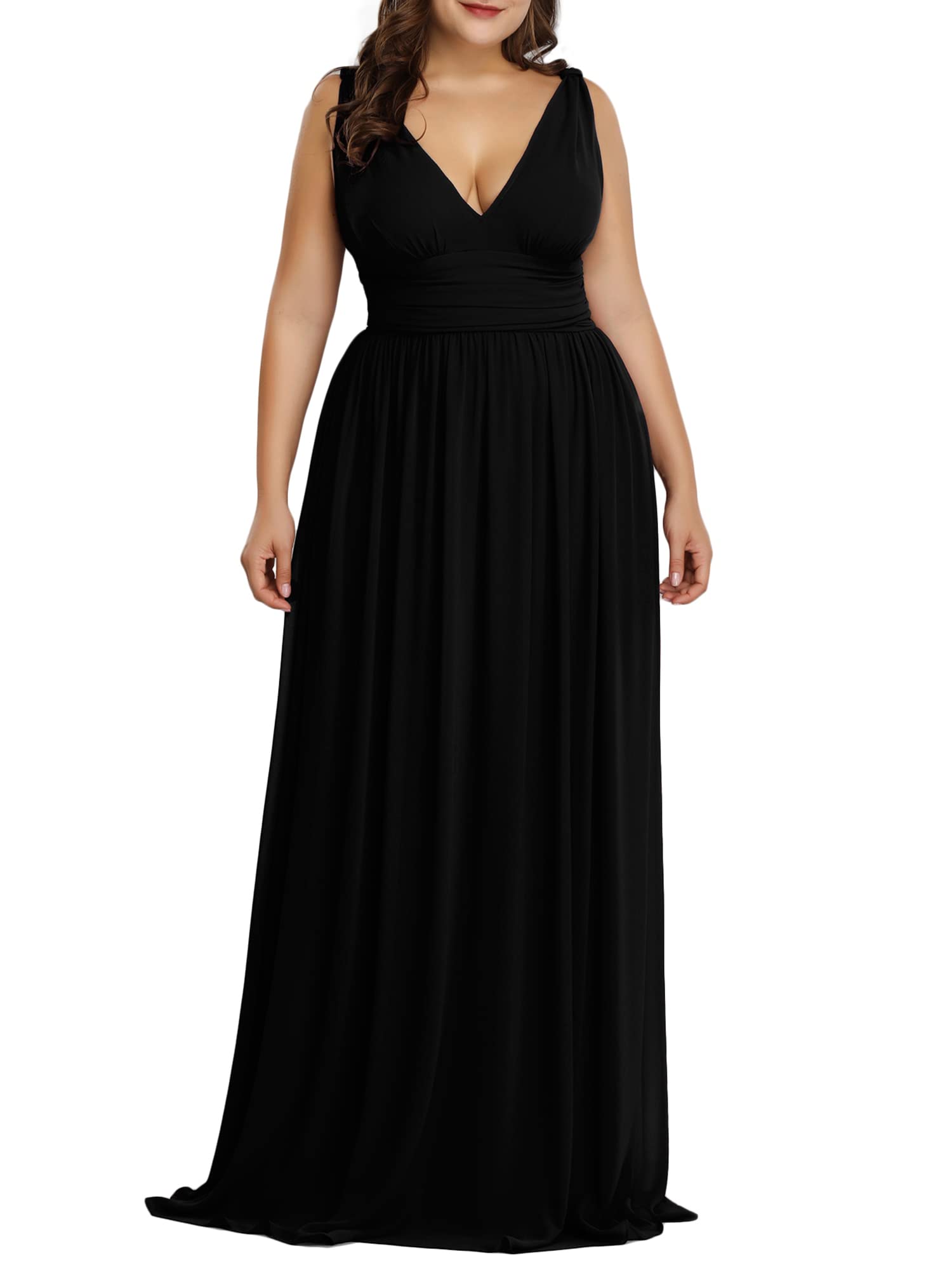 Women's Plus Size Chiffon Double V-Neck Semi-Formal Evening Party Maxi Dresses 9016PZ