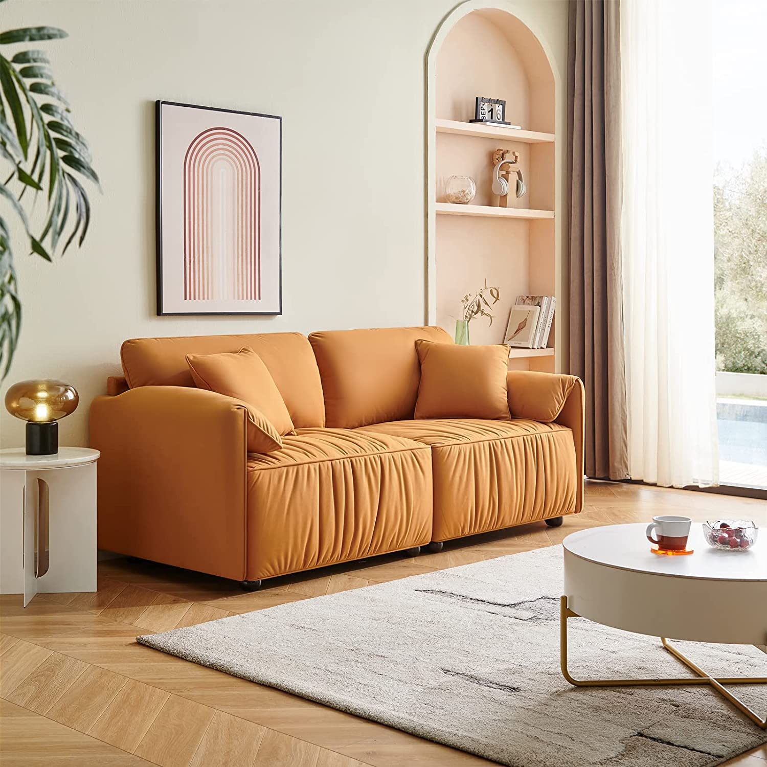 gefayluo Modern Sofa loveseat, 75.6" Sofa Couch, Large deep seat Sofa, loveseat with Hardwood Frame, mid-Century upholstered Sofa for Living Room, Bedroom, Apartment (Orange)