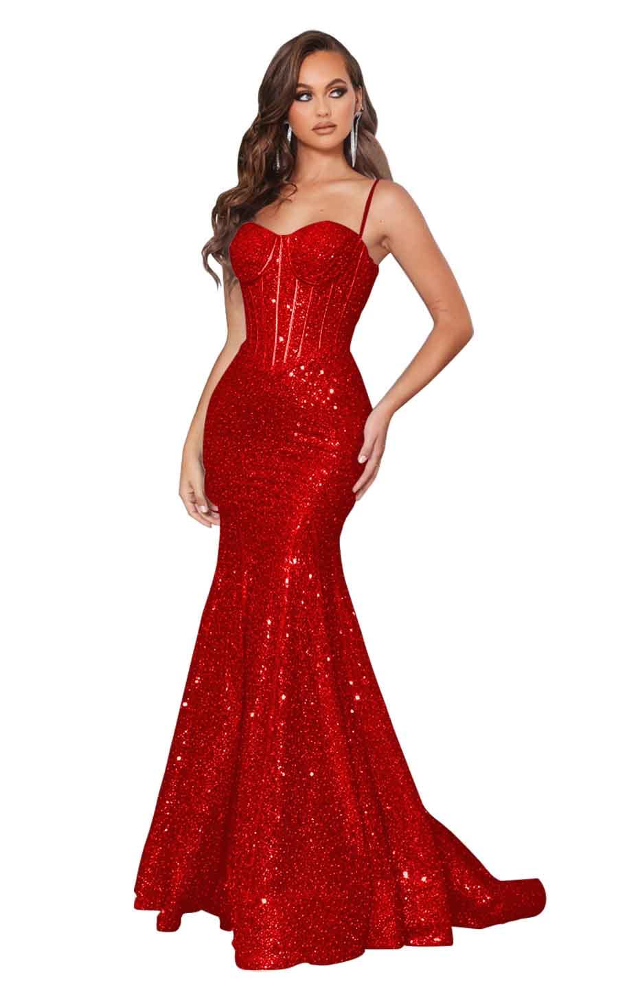 Sequin Mermaid Prom Dresses for Women 2023 Spaghetti Straps Sparkly Evening Formal Gown with Slit TN022