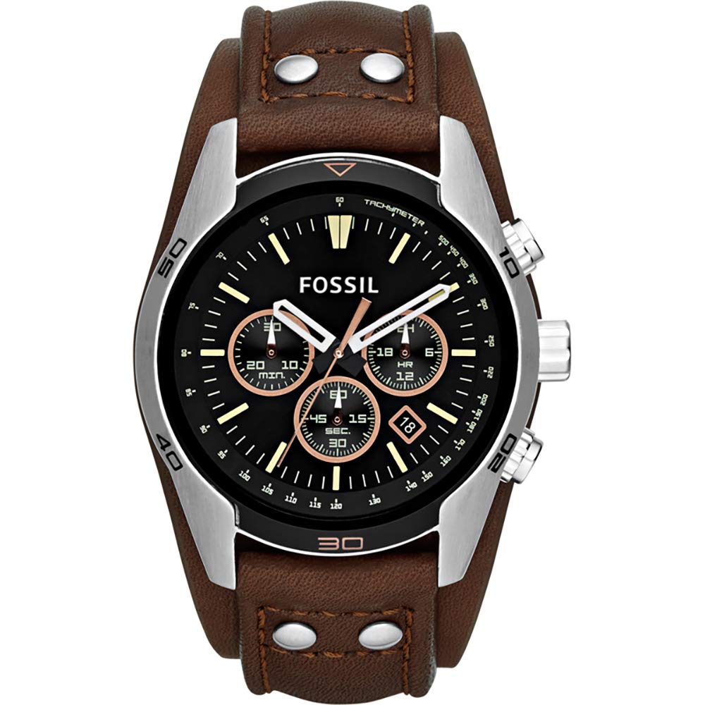 Fossil Men's Coachman Stainless Steel and Leather Casual Cuff Quartz Watch
