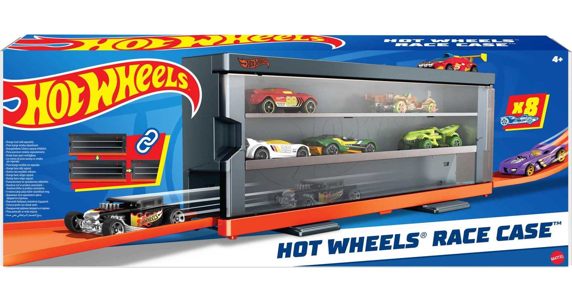 Hot Wheels Interactive Display Case with 8 1:64 Scale Hot Wheels Cars, Storage for 12 Toy Cars, Connects to Hot Wheels Track, Gift for Collectors & Kids 4 Years & Older [Amazon Exclusive]