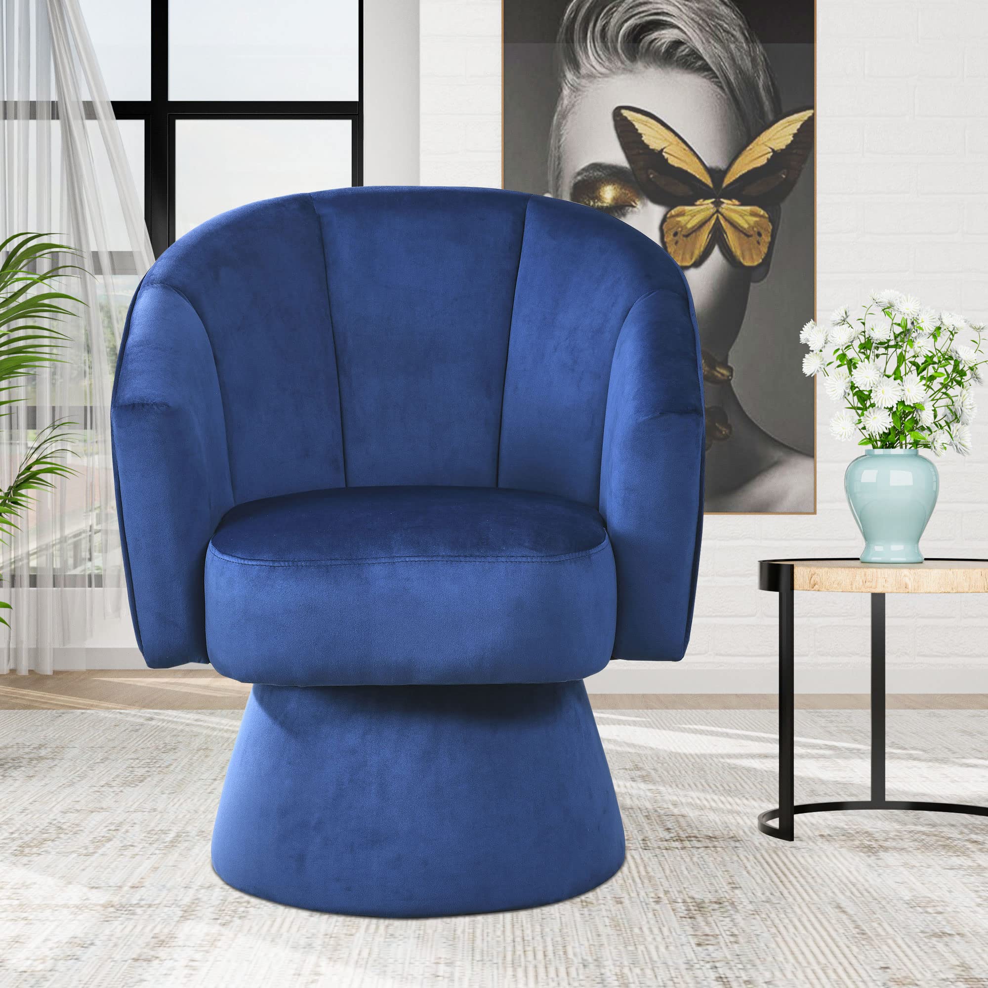 Fulocseny Accent Chair Petal Barrel Chair,29" W Modern Single Sofa Chair,Petal Upholstered Lounge Chair with Deep Channel Tufting and Base,Leisure Armchair for Living Room (Blue, 29 * 28 * 33.5In)