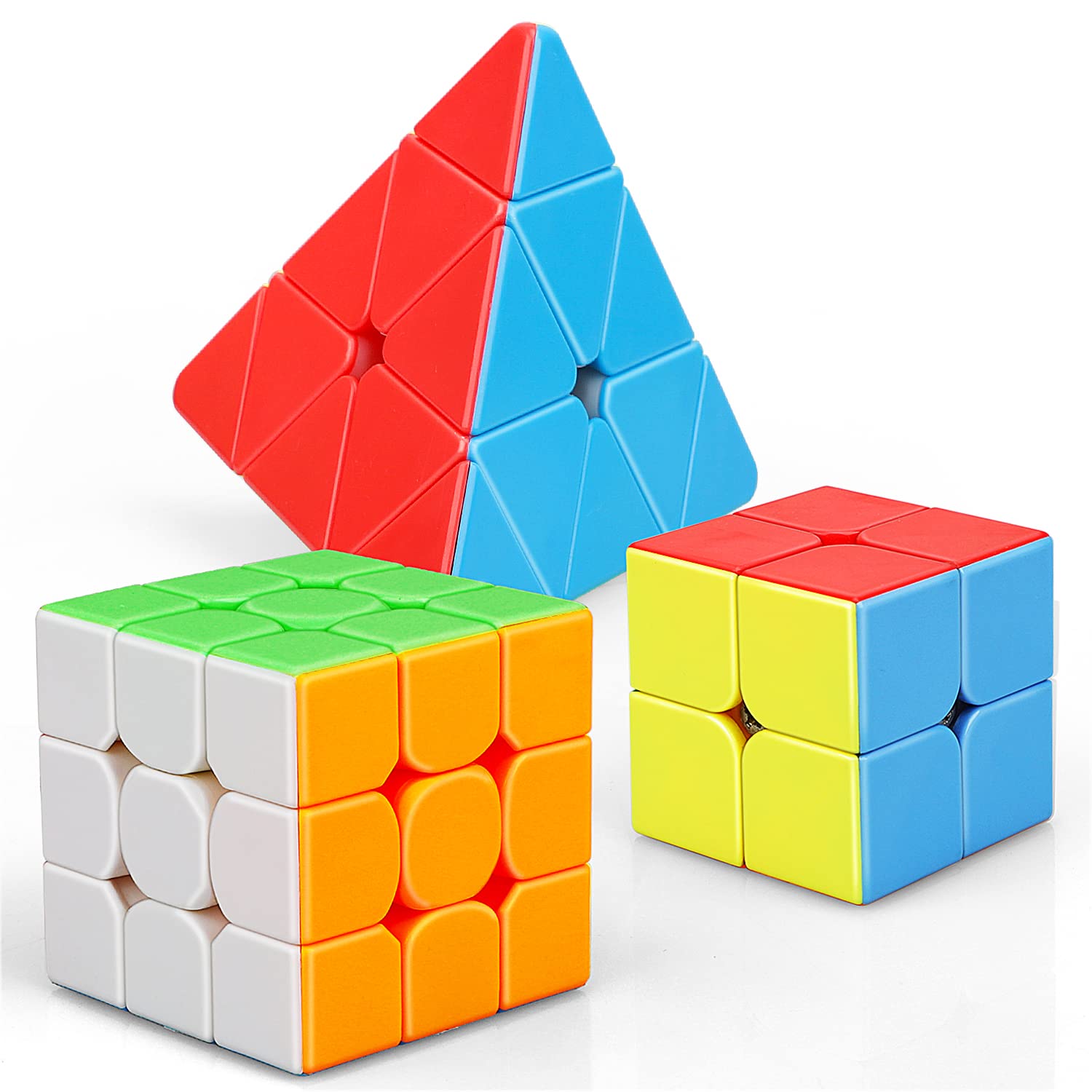 STEAM Life Speed Cube Set 3 Pack Magic Cube - Includes Speed Cubes 3x3, 2x2 Speed Cube, Pyramid Cube - Smoothly Puzzle Cube Collection for Kids Teens & Adults (Stickerless)