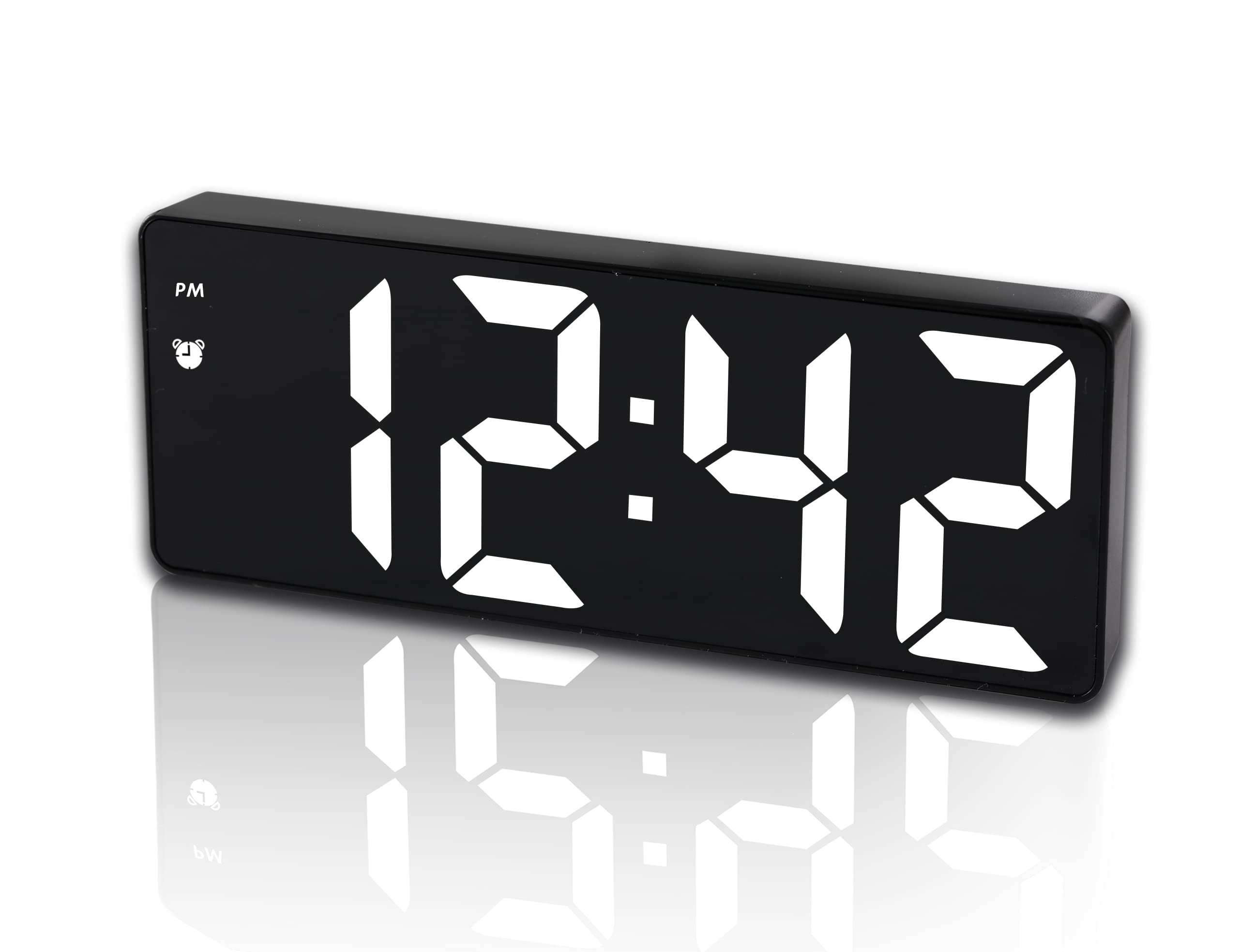 IOJBKI Digital Alarm Clock for Bedroom,Mirror Surface LED Electronic Clocks,Adjustable Brightness, Snooze Model,Voice Control,12/24H Display,Alarm Clock for Kids,Office,Table,Nightstand