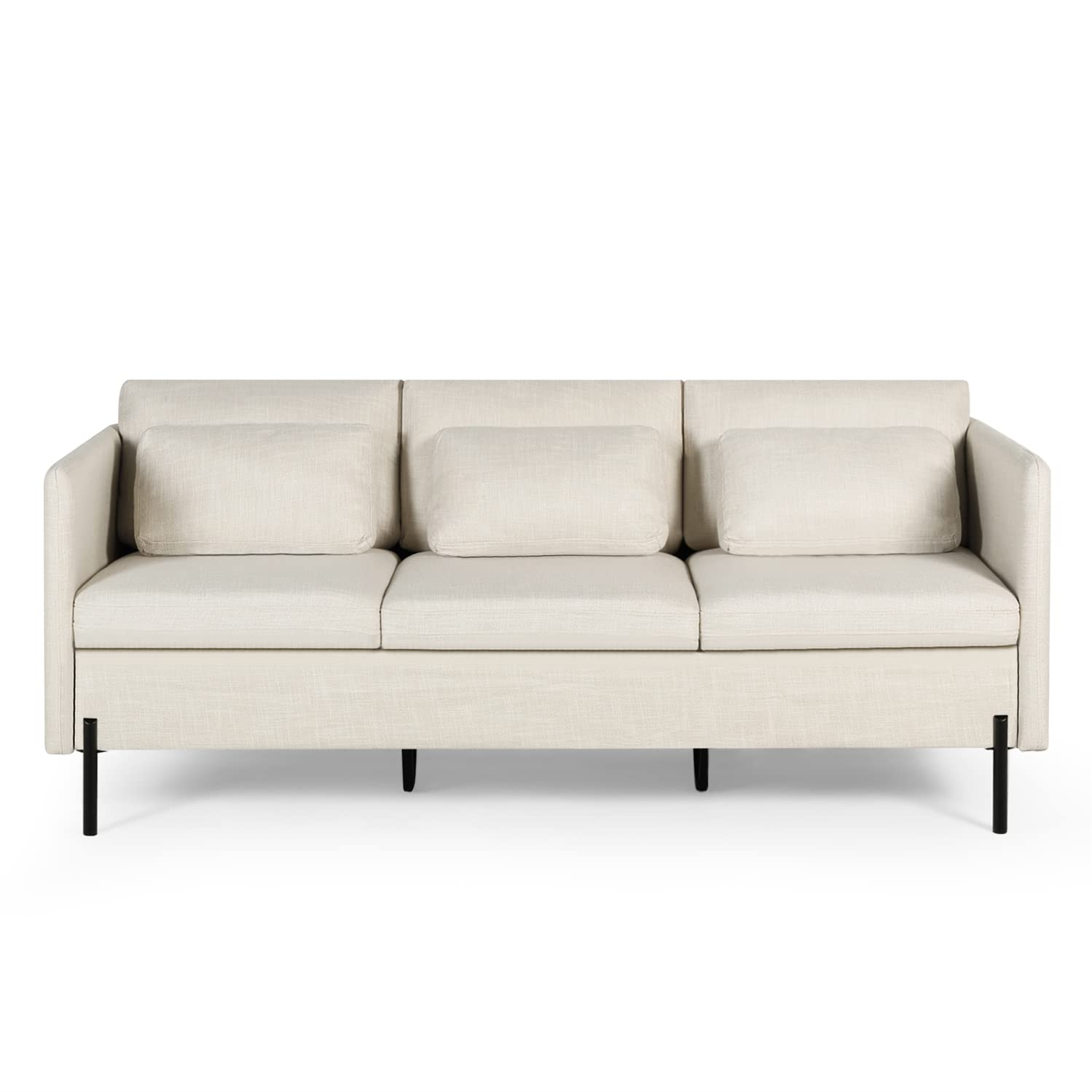 LINLUX 70'' Modern Upholstered Sofa Couches for Living Room Comfy Couch 3 Seater Sofa w/3 Pillows and Iron Legs, Linen Fabric Small Couch for Small Spaces,Bedroom,Apartment,Dorm,Office,Light Beige