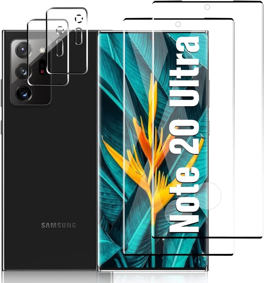         [2+2 Pack] Galaxy Note 20 Ultra 5G Screen Protector, with Camera Lens Protector [Fingerprint Unlock] [9H Hardness]3D Full Coverage HD Tempered Glass Protector for Samsung Galaxy Note 20 Ultra 