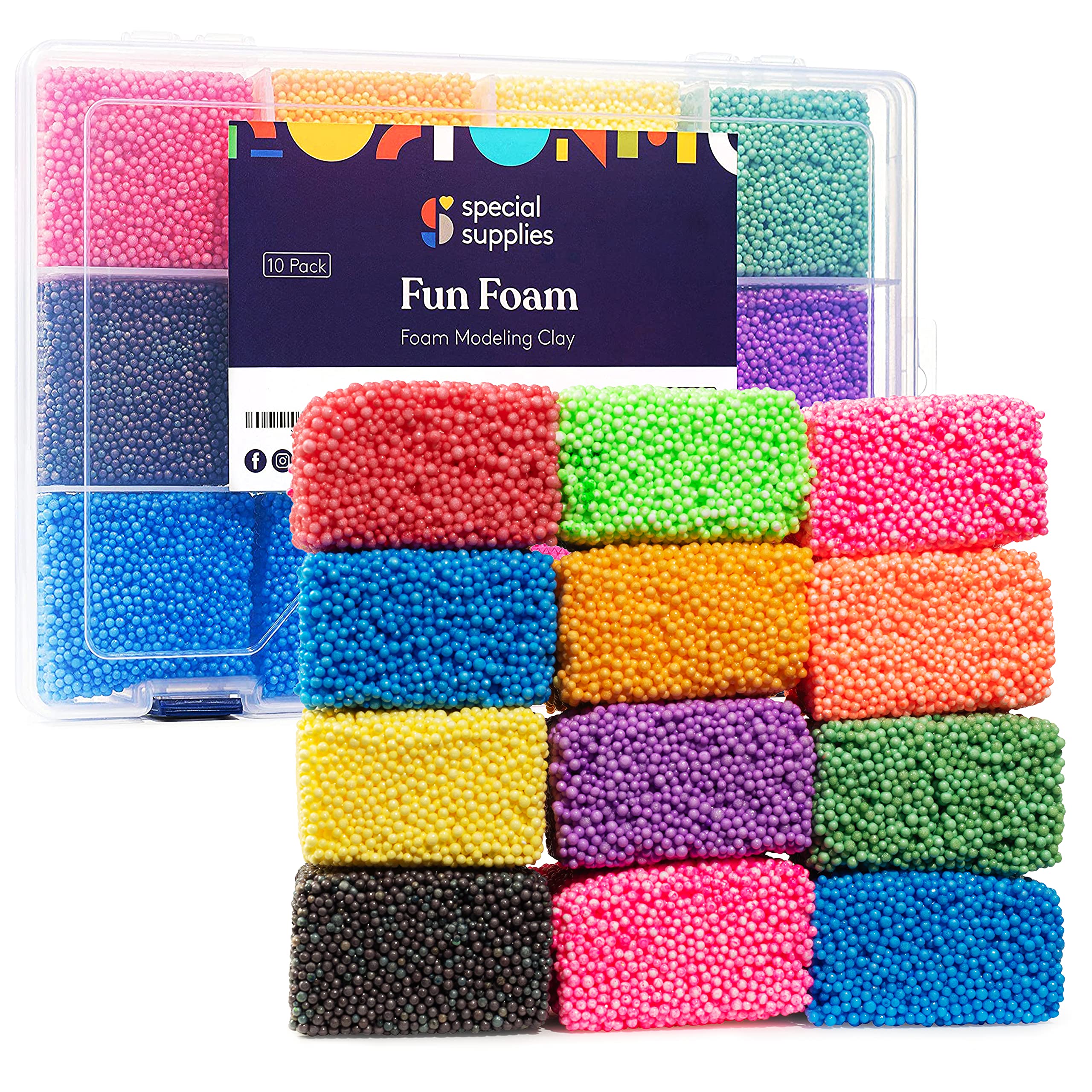 Special Supplies Fun Foam Modeling Foam Beads Play Kit, 12 Blocks Children’s Educational Clay for Arts Crafts Kindergarten, Preschool Kids Toys Develop Creativity, Motor Skills, Reusable Container