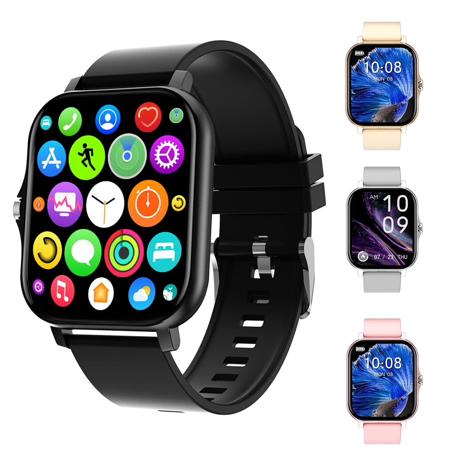 NA# Multifunctional Bluetooth Talk Casual Smart Watch 1.7Inch IPS Full-Touch-Screen Metal Case Customize Interface Health Monitoring Remote Take Photo IP67, for Outdoor Sports Smartwatch (Black)