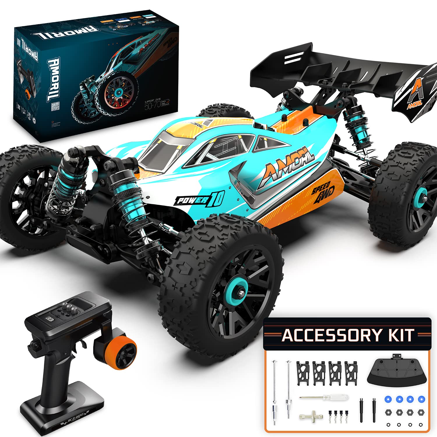 AMORIL 1:14 Fast RC Cars for Adults,Top Speed 70+KMH Hobby Remote Control Car, 4X4 Monster Truck Racing Buggy,Electric Vehicle Toy Gift for Kids with Oil-Filled Shocks,Upgraded Powder Gear Parts…