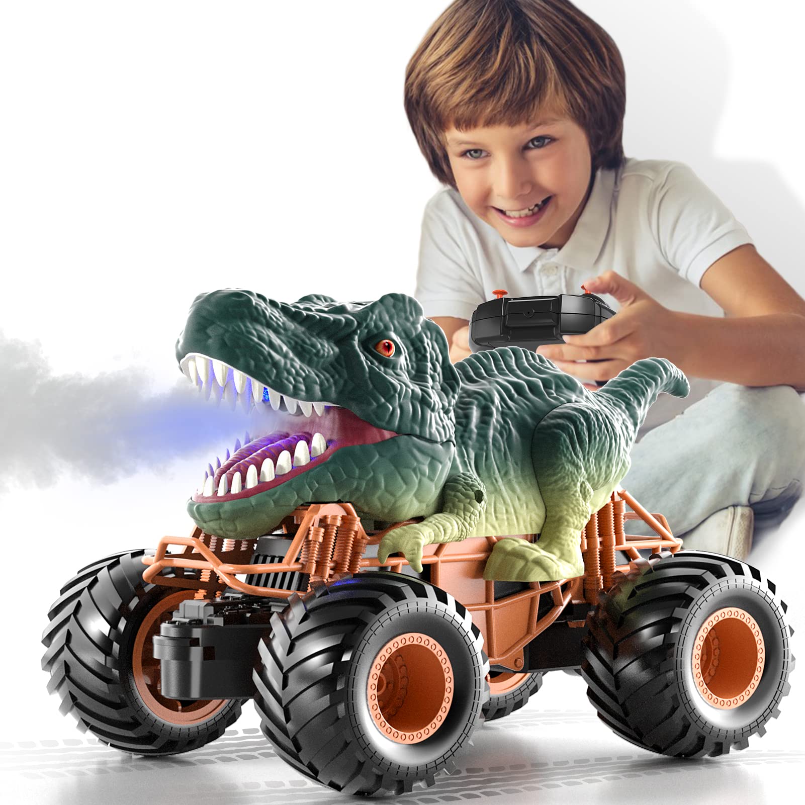 Bennol Remote Control Dinosaur Car for Boys Kids 4-7, 2.4Ghz RC Dinosaur Truck Toys for Toddlers, Electric Hobby RC Car Toys with Light & Sound Spray Function for 3 4 5 6 7 8 Year olds Kids Boys Girls