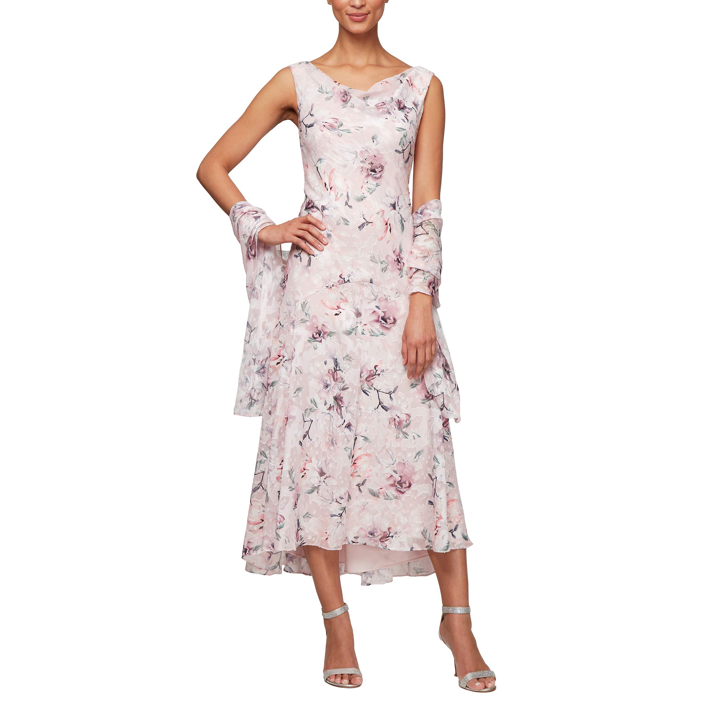 Women's Sleeveless Printed Chiffon Dress with Shawl