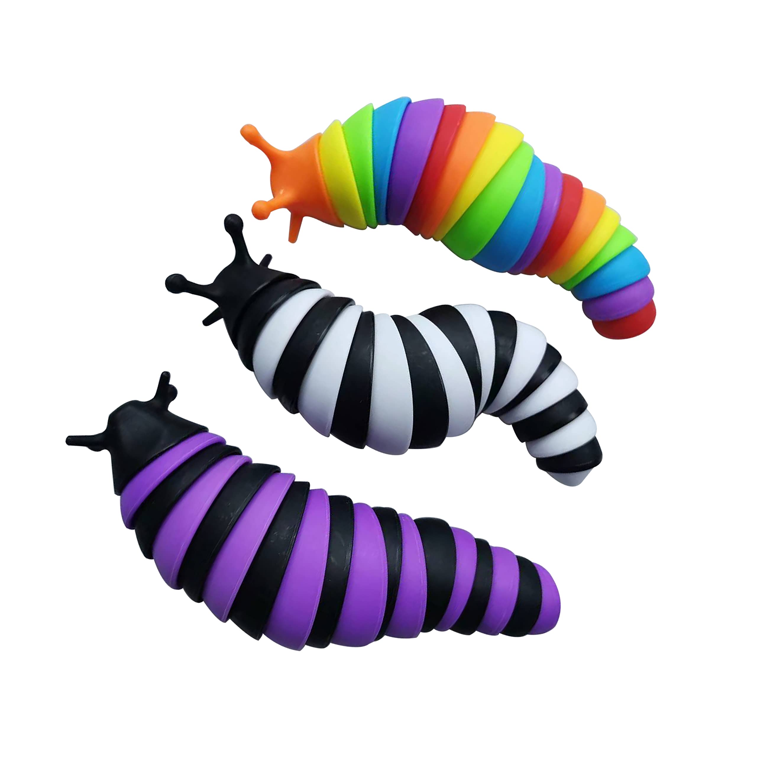 3Pcs Slug Fidget Toys,3D Articulated Stim Toy Caterpillar Sensory Toys for Autistic Children, Great Gift for Kids and Adults Exercise Wrist Strength and Stress Relief